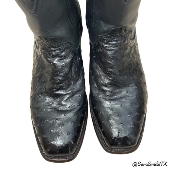 TECOVAS The Carter Mens Black Handmade Full-Quill Ostrich Cowboy Boots - Picture 7 of 14